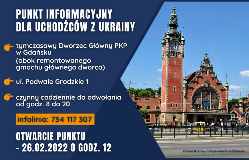Plakat informujący o uruchomieniu punktu informacyjnego dla uchodźców z Ukrainy