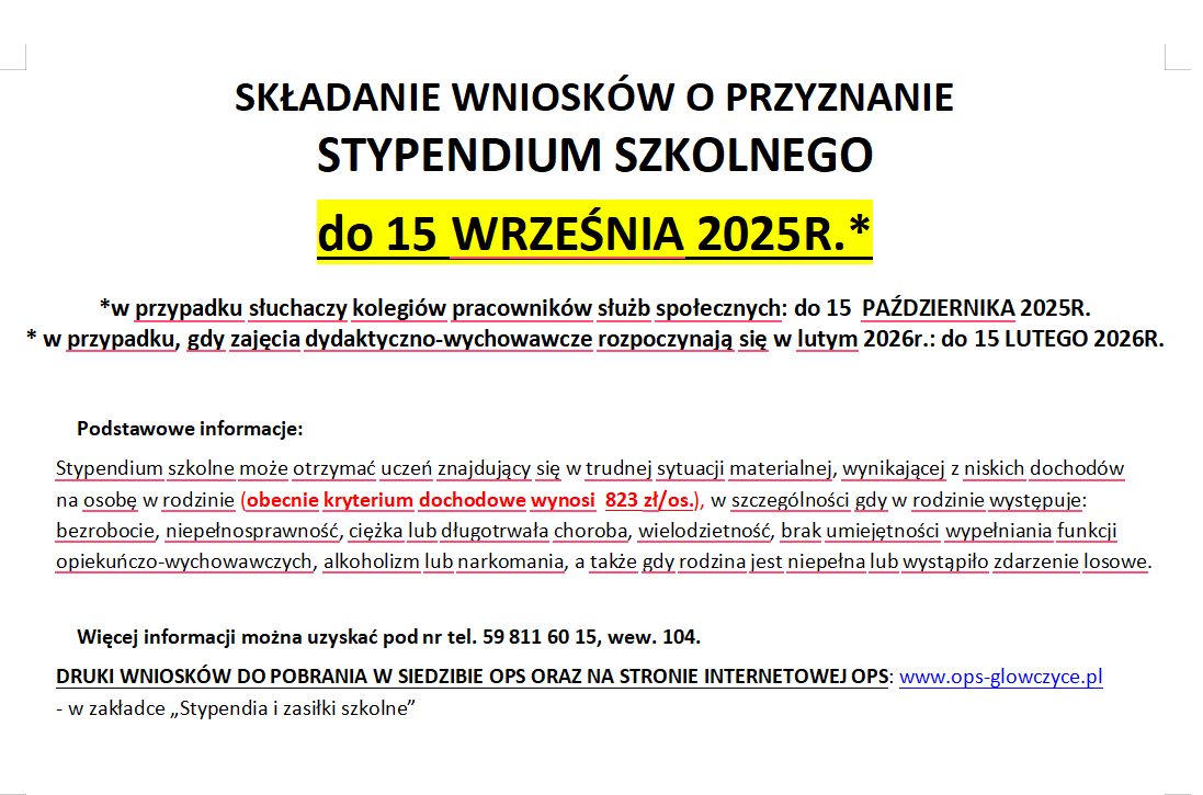 Informacja o stypendium szkolnym