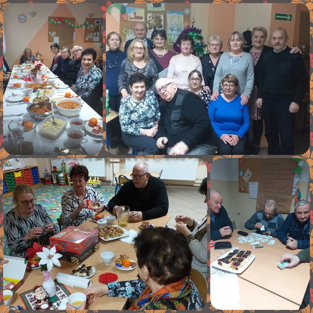 Kolaż zdjęć ze spotkania noworocznego uczestnników Klubu Seniora w Żoruchowie